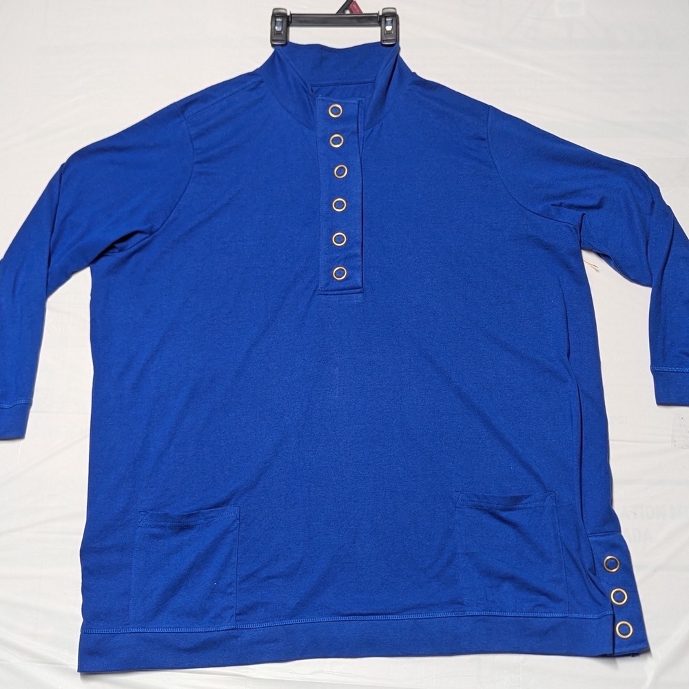 Easy Essentials Shirt Men 4X Blue Henley Mock Neck Long Sleeve Pockets Casual